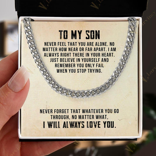 To My Son Necklace From Mom, Fathers Day Gift To My Son From Mom, Cuban Chain For Men, Gift Cuban Link Chain From Dad With Box Personalized Message Card, Alway Love Son - Larvincy