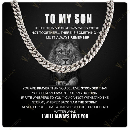 To My Son Necklace From Mom, Fathers Day Gift To My Son From Mom, Cuban Chain For Men, Gift Cuban Link Chain From Dad With Box Personalized Message Card, Alway Love You - Larvincy