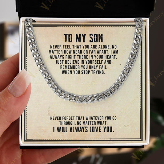To My Son Necklace From Mom, Fathers Day Gift To My Son From Mom, Cuban Chain For Men, Gift Cuban Link Chain From Dad With Box Personalized Message Card, Always Love You - Larvincy