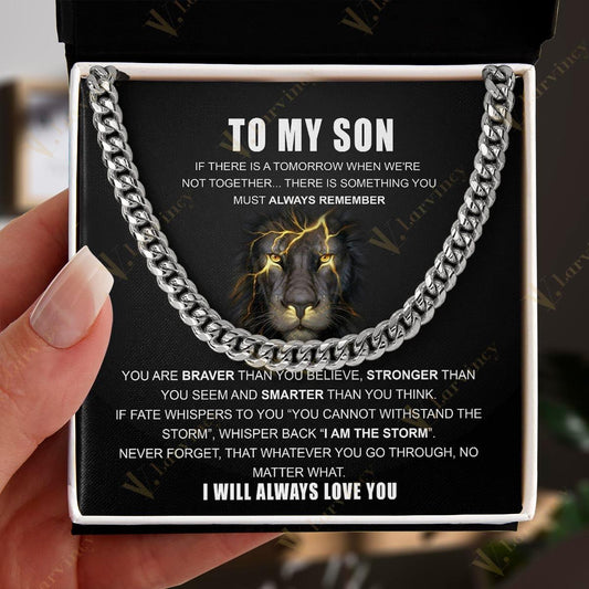 To My Son Necklace From Mom, Fathers Day Gift To My Son From Mom, Cuban Chain For Men, Gift Cuban Link Chain From Dad With Box Personalized Message Card, Belive In Yourself - Larvincy