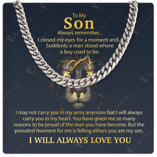 To My Son Necklace From Mom, Fathers Day Gift To My Son From Mom, Cuban Chain For Men, Gift Cuban Link Chain From Dad With Box Personalized Message Card, Carry You - Larvincy