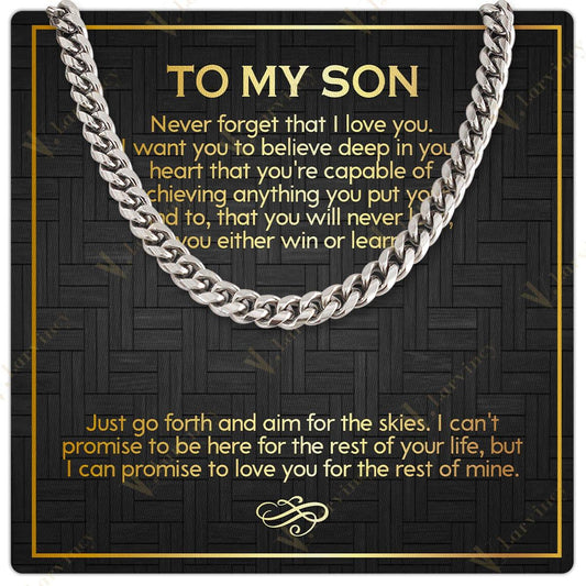 To My Son Necklace From Mom, Fathers Day Gift To My Son From Mom, Cuban Chain For Men, Gift Cuban Link Chain From Dad With Box Personalized Message Card, In My Heart - Larvincy