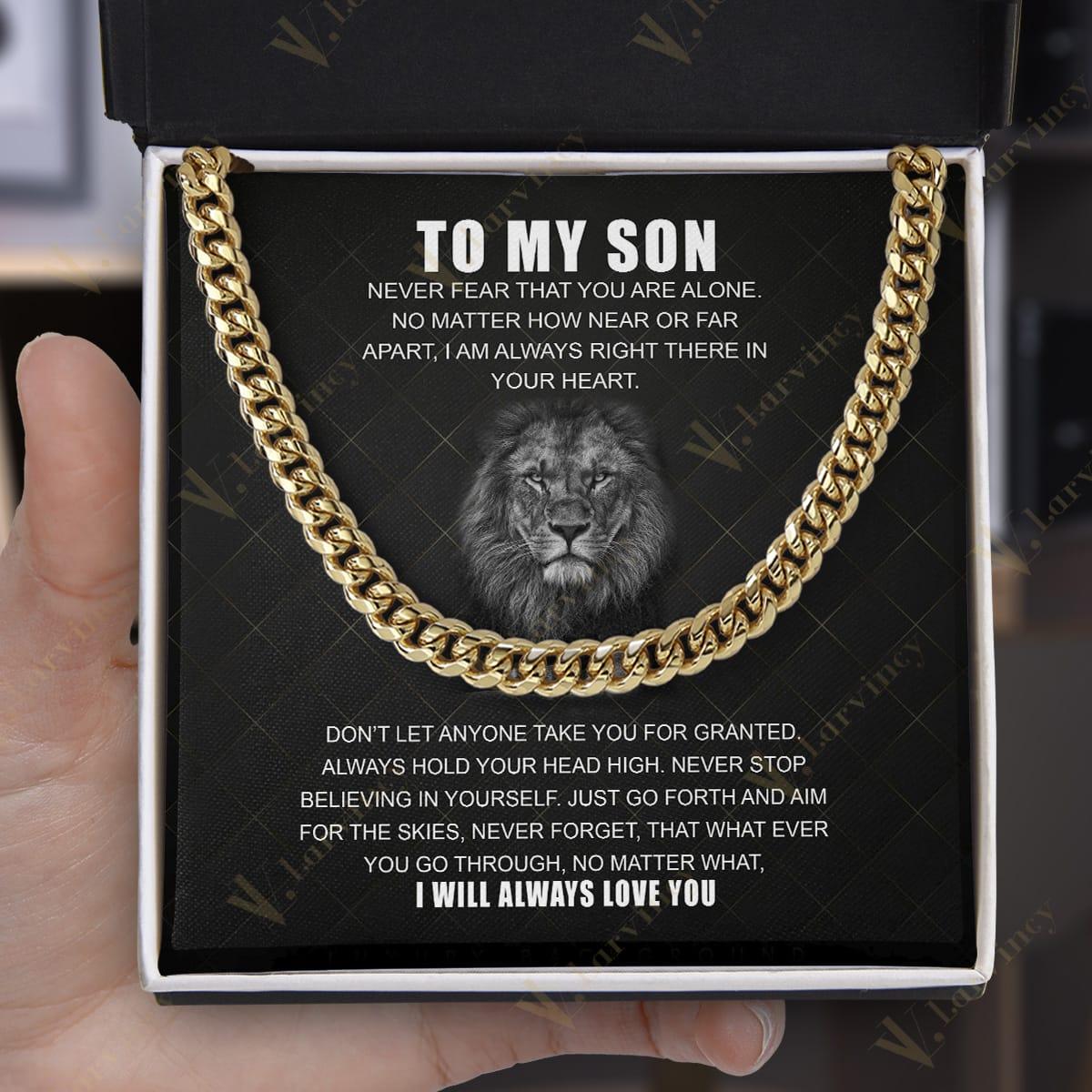 To My Son Necklace From Mom, Fathers Day Gift To My Son From Mom, Cuban Chain For Men, Gift Cuban Link Chain From Dad With Box Personalized Message Card, Never Stop Trying - Larvincy