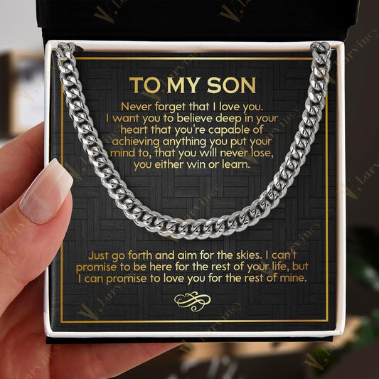 To My Son Necklace From Mom, Fathers Day Gift To My Son From Mom, Cuban Chain For Men, Gift Cuban Link Chain From Dad With Box Personalized Message Card, Wolf Paint - Larvincy