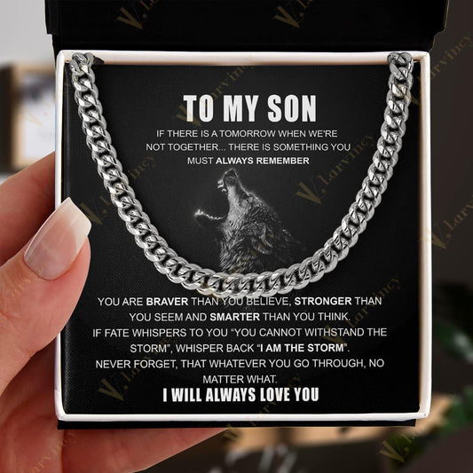 To My Son Necklace From Mom, Fathers Day Gift To My Son From Mom, Cuban Chain For Men, Gift Cuban Link Chain From Dad With Box Personalized Message Card, You Are My Son - Larvincy