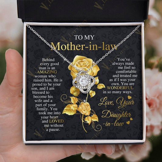 Mother In Law Gift Idea, Mother Of The Groom Gifts, Mother In Law Necklace, Mother In Law Wedding Gift With Gift Box And Personalized Message Card, Rose Golden Art - Larvincy Jewel