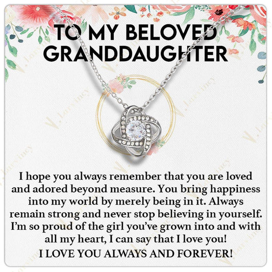 To My Beautiful Granddaughter Necklace From Grandma Grandpa, Jewelry Gift For Granddaughter With Gift Box And Personalized Message Card, Floral Wreath Leaf Flower - Larvincy