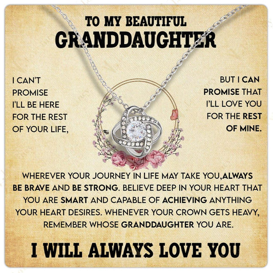 To My Beautiful Granddaughter Necklace From Grandma Grandpa, Jewelry Gift For Granddaughter With Gift Box And Personalized Message Card, Rose Floral Wreath Leaf - Larvincy