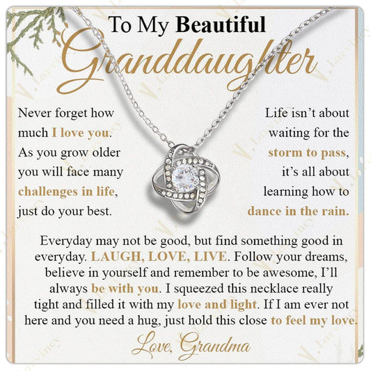 To My Beautiful Granddaughter Necklace From Grandma Grandpa, Jewelry Gift For Granddaughter With Gift Box And Personalized Message Card, Floral Wreath Leaf Art - Larvincy