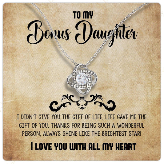 To My Bonus Daughter Necklace, Step Daughter Gift From Step Mom, Step Dad, Adopted Daughter Jewelry With Gift Box And Personalized Message Card, The Brightest Star - Larvincy