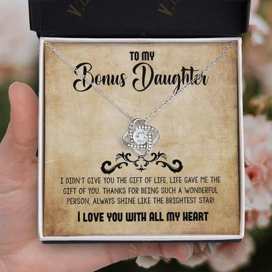 To My Bonus Daughter Necklace, Step Daughter Gift From Step Mom, Step Dad, Adopted Daughter Jewelry With Gift Box And Personalized Message Card, The Brightest Star - Larvincy