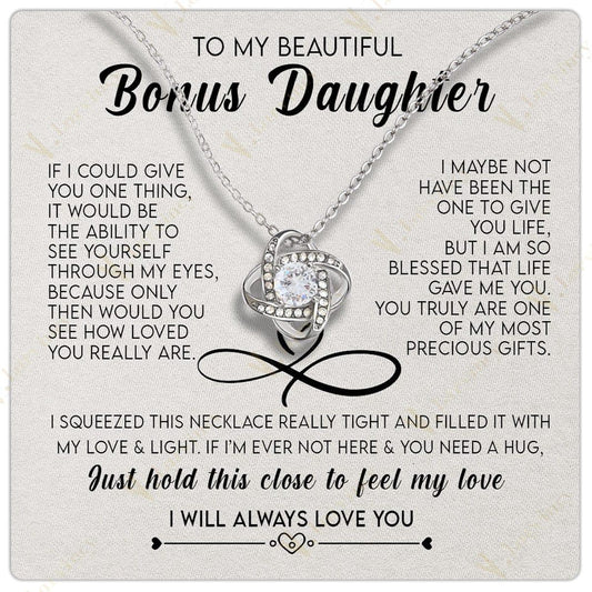 To My Bonus Daughter Necklace, Step Daughter Gift From Step Mom, Step Dad, Adopted Daughter Jewelry With Gift Box And Personalized Message Card, Filled It With Love - Larvincy