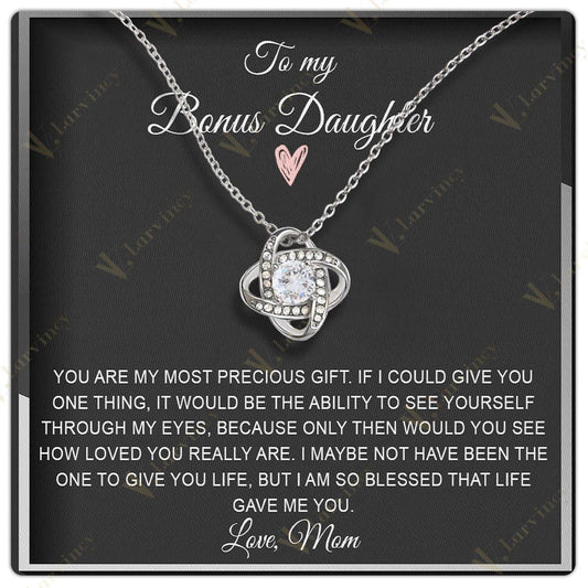 To My Bonus Daughter Necklace, Step Daughter Gift From Step Mom, Step Dad, Adopted Daughter Jewelry With Gift Box And Personalized Message Card, Loved You Really - Larvincy