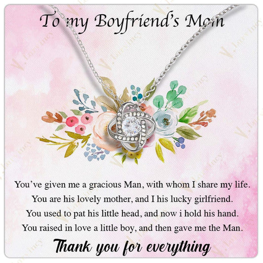 To My Boyfriend Mom Necklace, Jewelry Boyfriend's Mom Gifts, Boyfriends Mom Christmas Gifts From Girlfriend With Gift Box Personalized Message Card, Hold His Hand - Larvincy Jewel