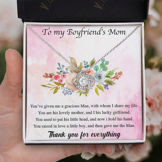 To My Boyfriend Mom Necklace, Jewelry Boyfriend's Mom Gifts, Boyfriends Mom Christmas Gifts From Girlfriend With Gift Box Personalized Message Card, Hold His Hand - Larvincy Jewel