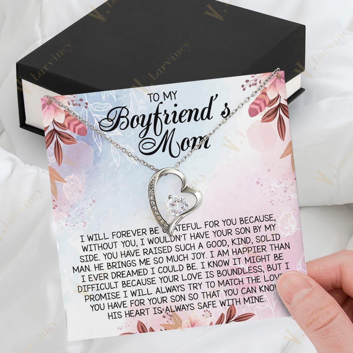 To My Boyfriend Mom Necklace, Jewelry Boyfriend's Mom Gifts, Boyfriends Mom Christmas Gifts From Girlfriend With Gift Box Personalized Message Card, Love Is Boundless - Larvincy Jewel