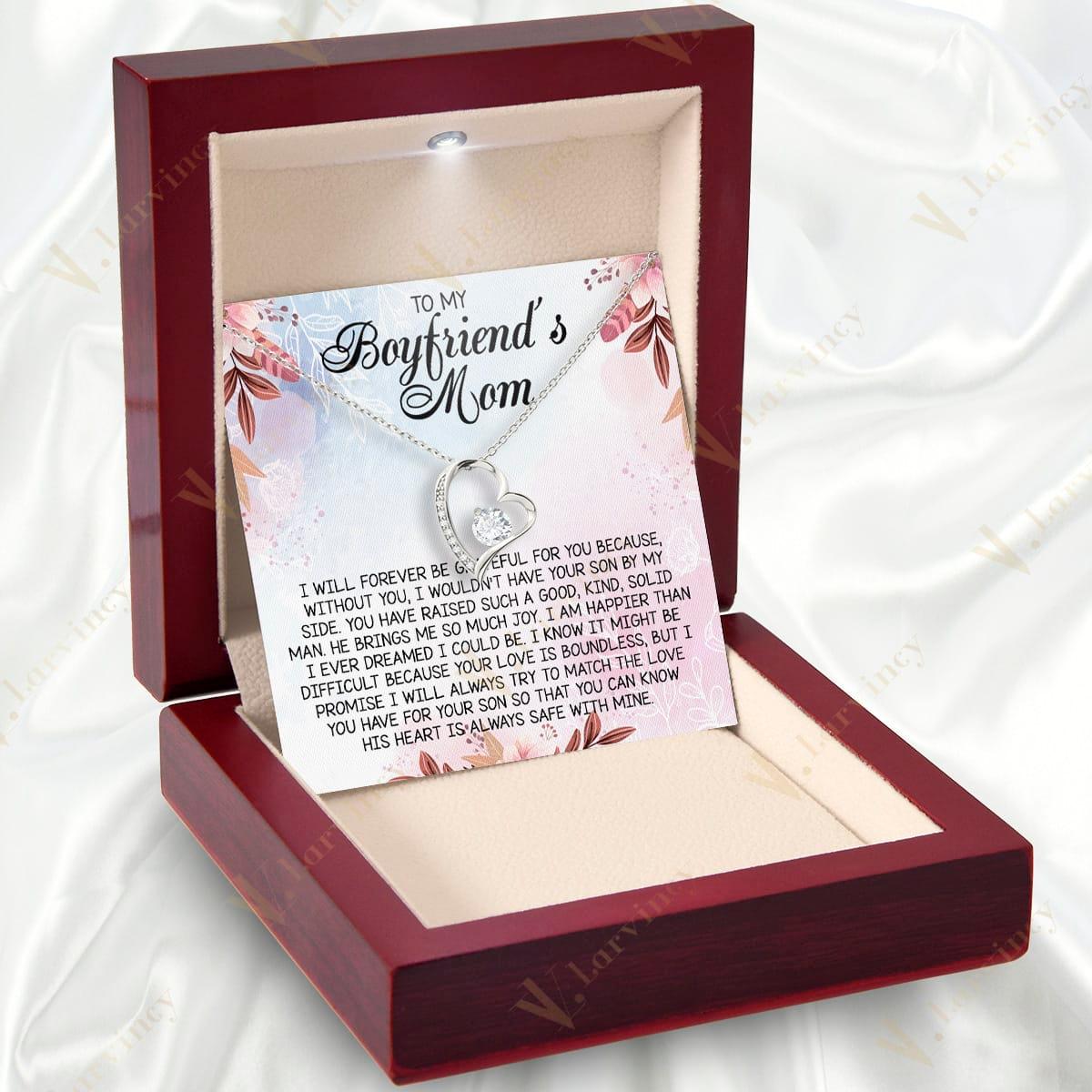 To My Boyfriend Mom Necklace, Jewelry Boyfriend's Mom Gifts, Boyfriends Mom Christmas Gifts From Girlfriend With Gift Box Personalized Message Card, Love Is Boundless - Larvincy Jewel