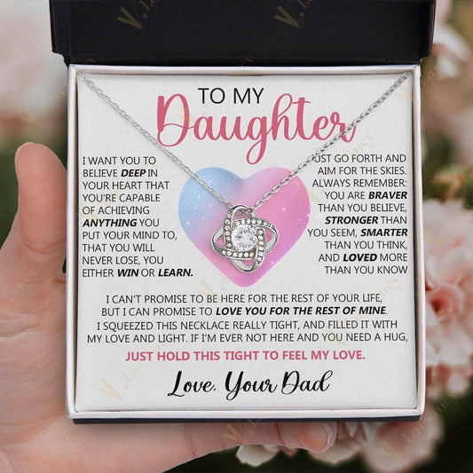 To My Daughter Necklace From Dad, Jewelry For A Daughter From Daddy With Gift Box And Personalized Message Card, Heart In Love Daughter - Larvincy
