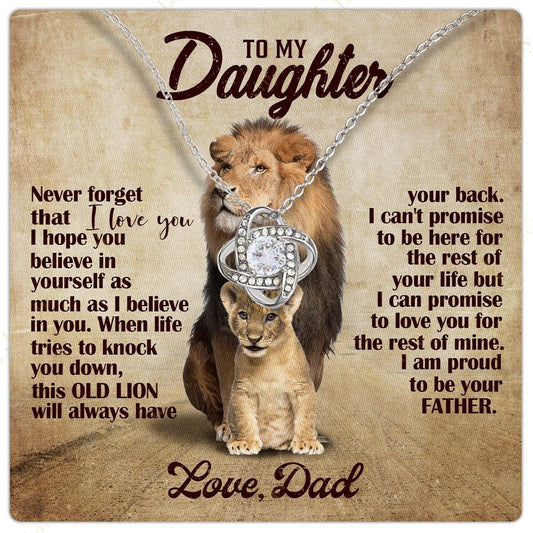 To My Daughter Necklace From Dad, Jewelry For A Daughter From Daddy With Gift Box And Personalized Message Card, Old Lion His Cub - Larvincy