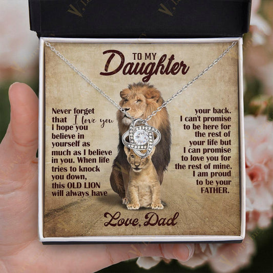 To My Daughter Necklace From Dad, Jewelry For A Daughter From Daddy With Gift Box And Personalized Message Card, Old Lion His Cub - Larvincy