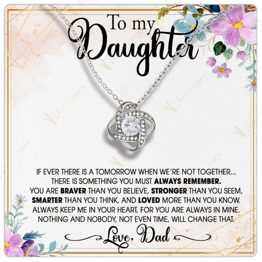 To My Daughter Necklace From Father, Daughter Necklace From Dad With Gift Box And Personalized Message Card, You Are Braver And Strong, Flower - Larvincy