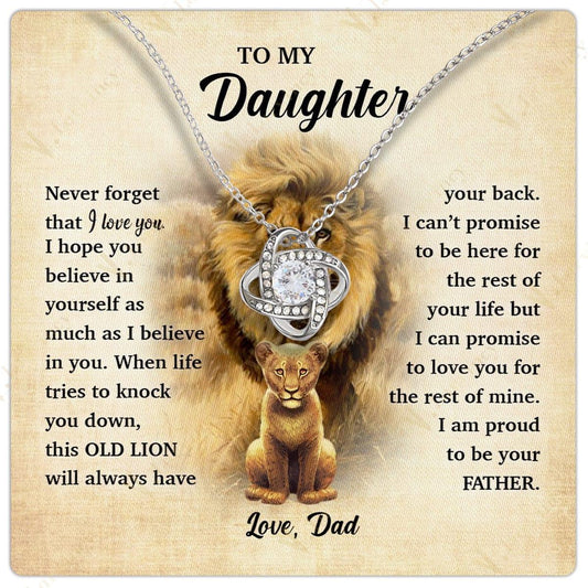 To My Daughter Necklace From Dad, Jewelry For A Daughter From Daddy With Gift Box And Personalized Message Card, Old Lion And His Cub - Larvincy