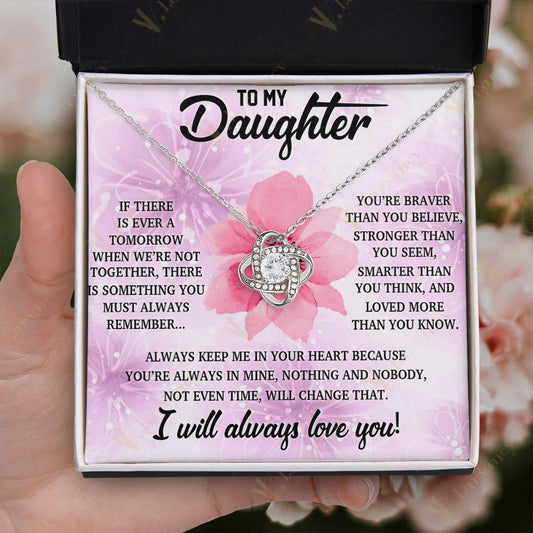 To My Daughter Necklace From Mom, Jewelry For A Daughter From Mom With Gift Box And Personalized Message Card, Pink Flower - Larvincy