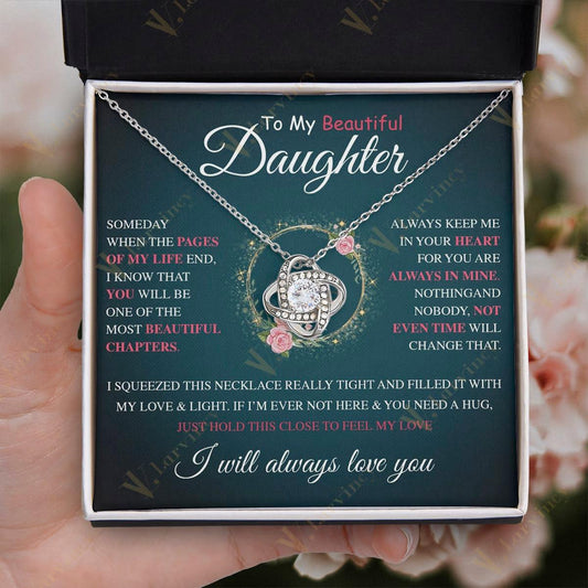 To My Daughter Necklace From Mom, Daughter Jewelry From Mom With Gift Box And Personalized Message Card, Floral Wreath Leaf, Always In Mine - Larvincy