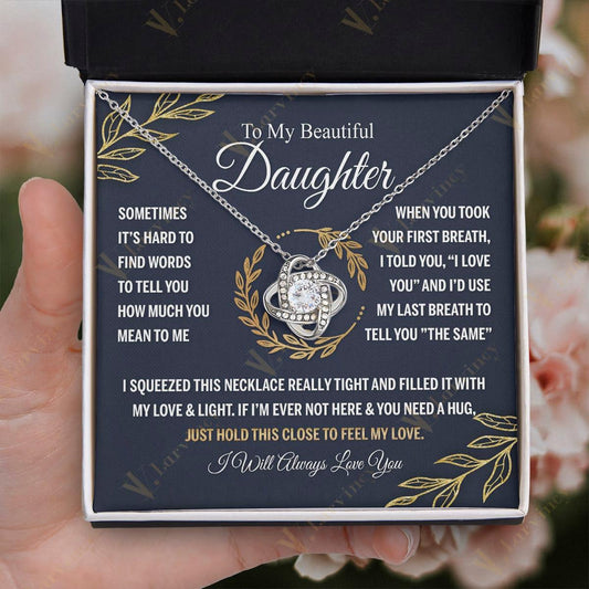 To My Daughter Necklace From Mom, Jewelry For Daughter From Mom With Gift Box And Personalized Message Card, Floral Wreath Leaf, Filled With Love - Larvincy
