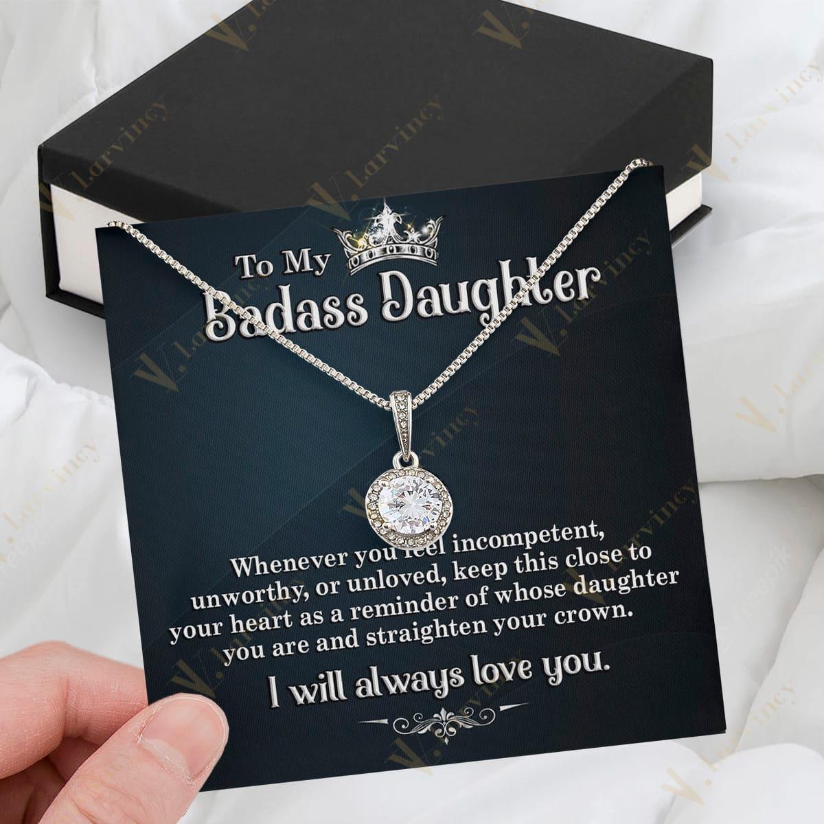 To My Badass Daughter Necklace From Mom, Jewelry For A Daughter From Mom With Gift Box And Personalized Message Card, Fell Incompetent - Larvincy