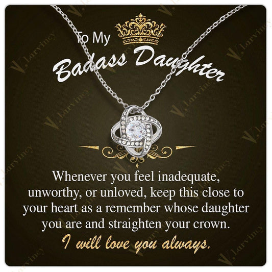 To My Badass Daughter Necklace From Mom, Jewelry For A Daughter From Mom With Gift Box And Personalized Message Card, I Wil Love You - Larvincy