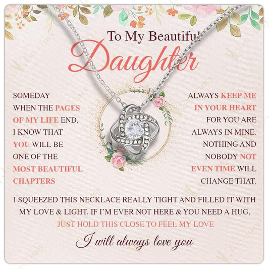To My Daughter Necklace From Mom, Daughter Necklace From Mom With Gift Box And Personalized Message Card, Floral Wreath Leaf, Page Of My Life - Larvincy