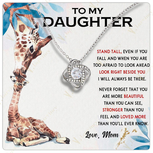 To My Daughter Necklace From Mom, Jewelry For Daughter From Mom With Gift Box And Personalized Message Card, Giraffe Mother Kiss Baby, Leaf Blue - Larvincy