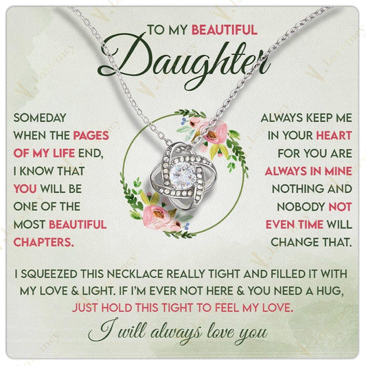 To My Daughter Necklace From Mom, Jewelry For Daughter From Mom With Gift Box And Personalized Message Card, Floral Wreath Leaf, Beautiful Chapters - Larvincy
