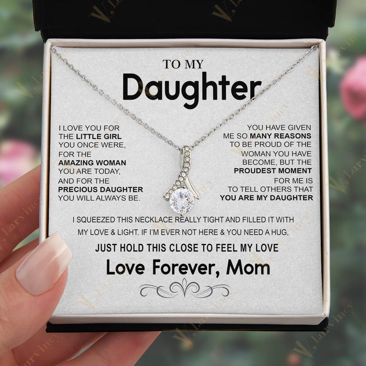 To My Daughter Necklace From Mom, Jewelry For A Daughter From Mom With Gift Box And Personalized Message Card, Proudest Moment - Larvincy