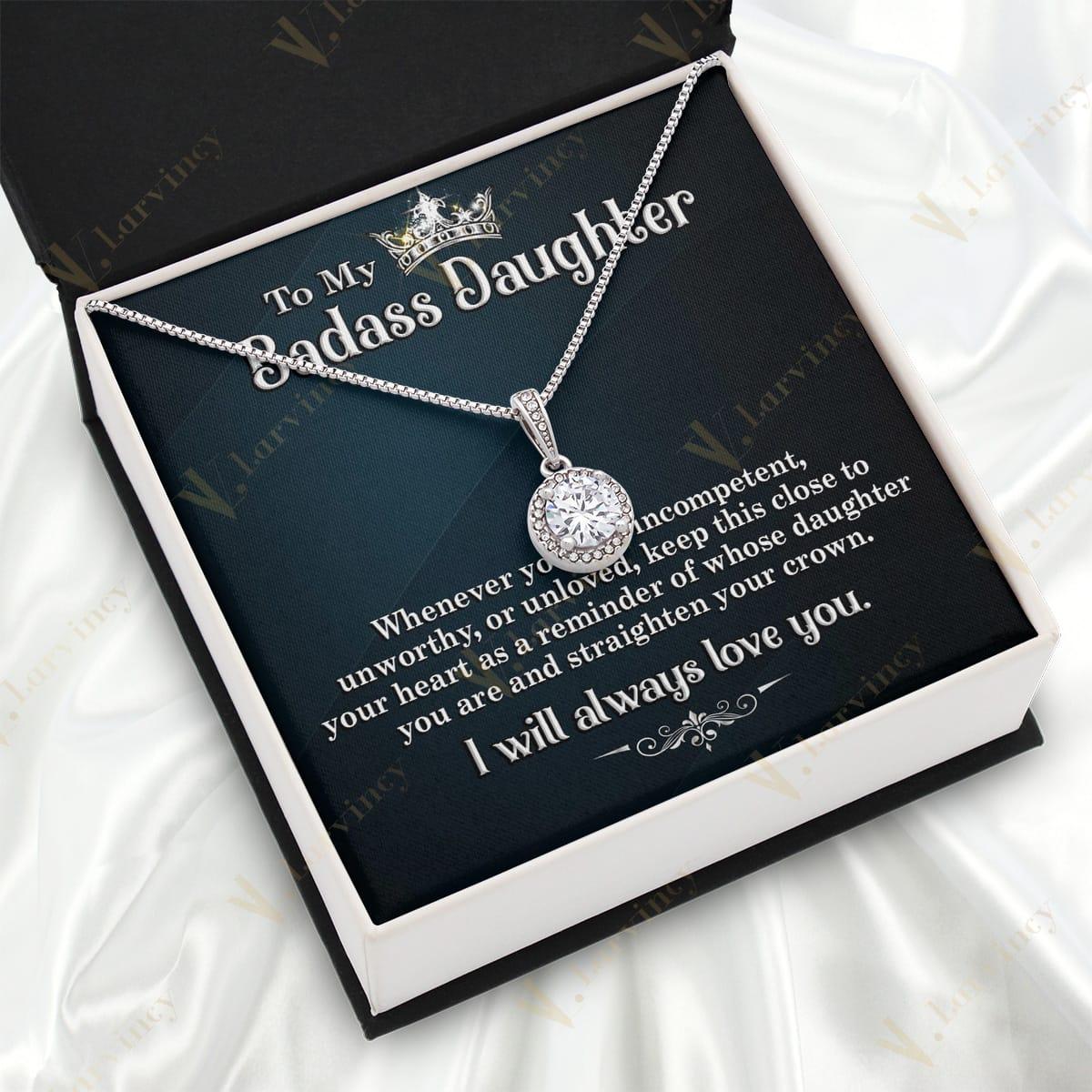 To My Badass Daughter Necklace From Mom, Jewelry For A Daughter From Mom With Gift Box And Personalized Message Card, Fell Incompetent - Larvincy