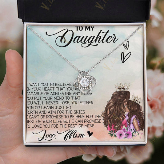 To My Daughter Necklace From Mom, Jewelry For A Daughter From Mom With Gift Box And Personalized Message Card, Mom Queen And Her Princess Art - Larvincy