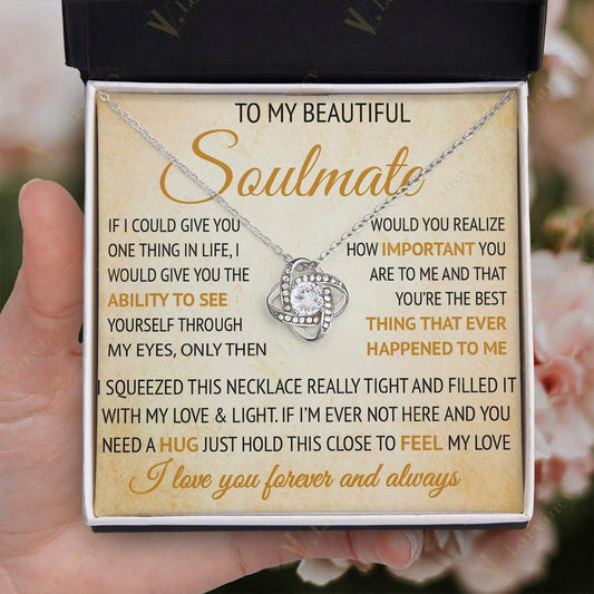 To My Soulmate Necklace, Jewelry Gift For Wife From Husband, Birthday Gift, Wedding Anniversary Gifts For Wife With Gift Box Personalized Message Card, Need A Hug - Larvincy Jewel