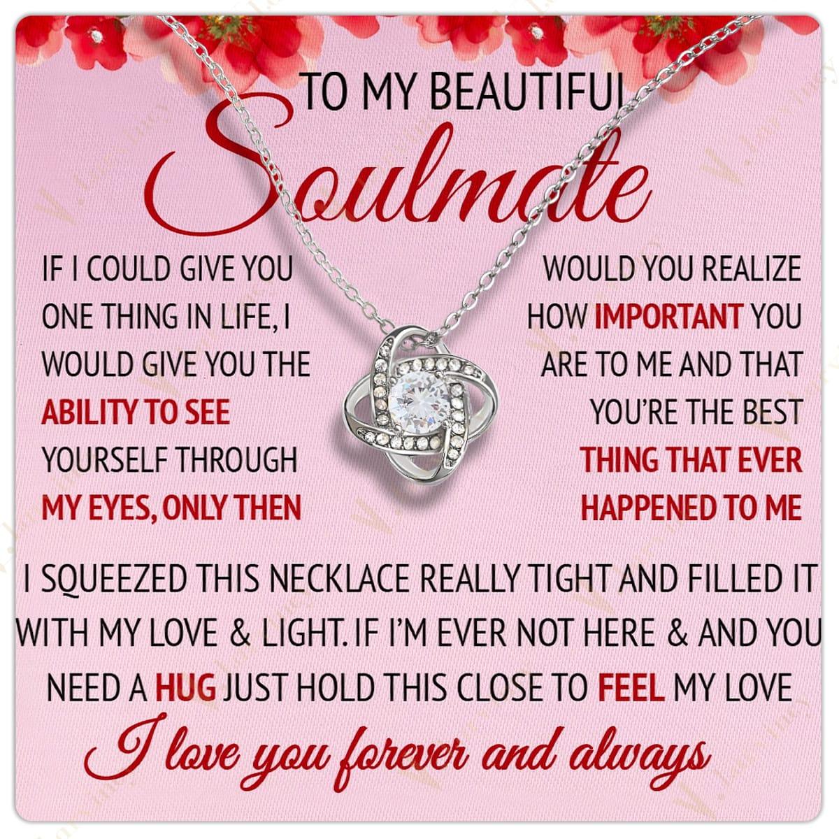 To My Soulmate Necklace, Jewelry Gift For Wife From Husband, Birthday Gift, Wedding Anniversary Gifts For Wife With Gift Box Personalized Message Card, Flower Red - Larvincy Jewel