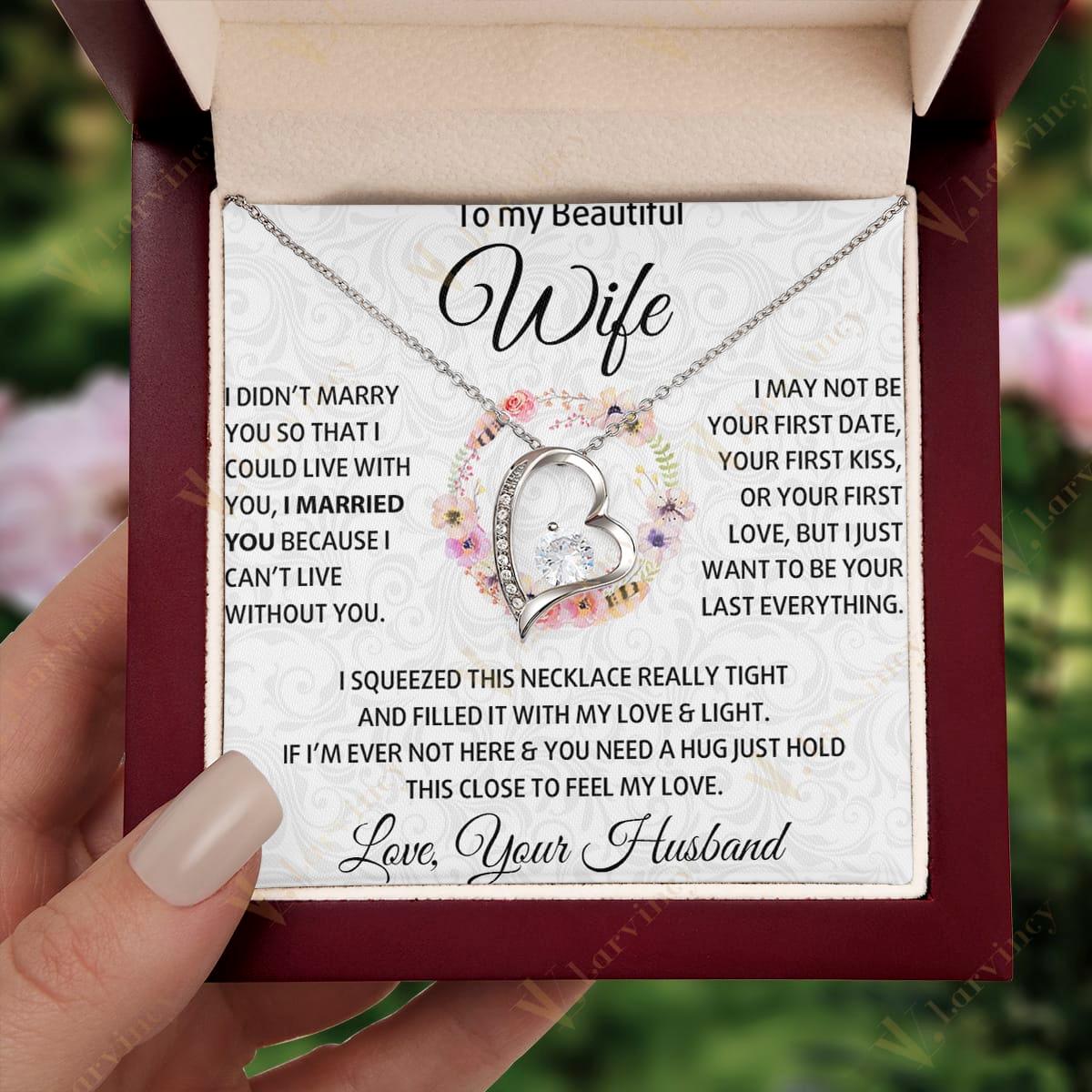 To My Wife Necklace From Husband, Soulmate Necklace, Birthday Gift, Jewelry Wedding Anniversary Gifts For Wife With Gift Box Personalized Message Card, Floral Wreath Leafs - Larvincy Jewel